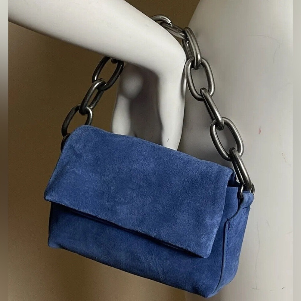 Free People Blue Suede Charlie Chain Convertible Clutch + Crossbody